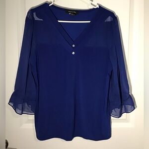 Women's Blue V-Neck Top